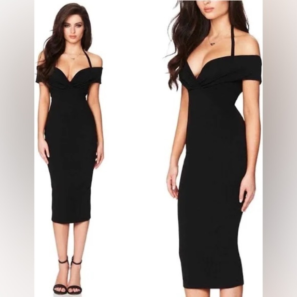 Nookie Black Off-Shoulder Midi Dress